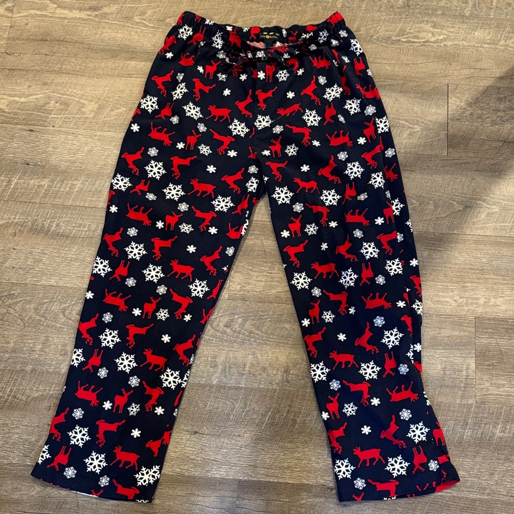 Mens Pajamas with Red and White Snowflake Pattern